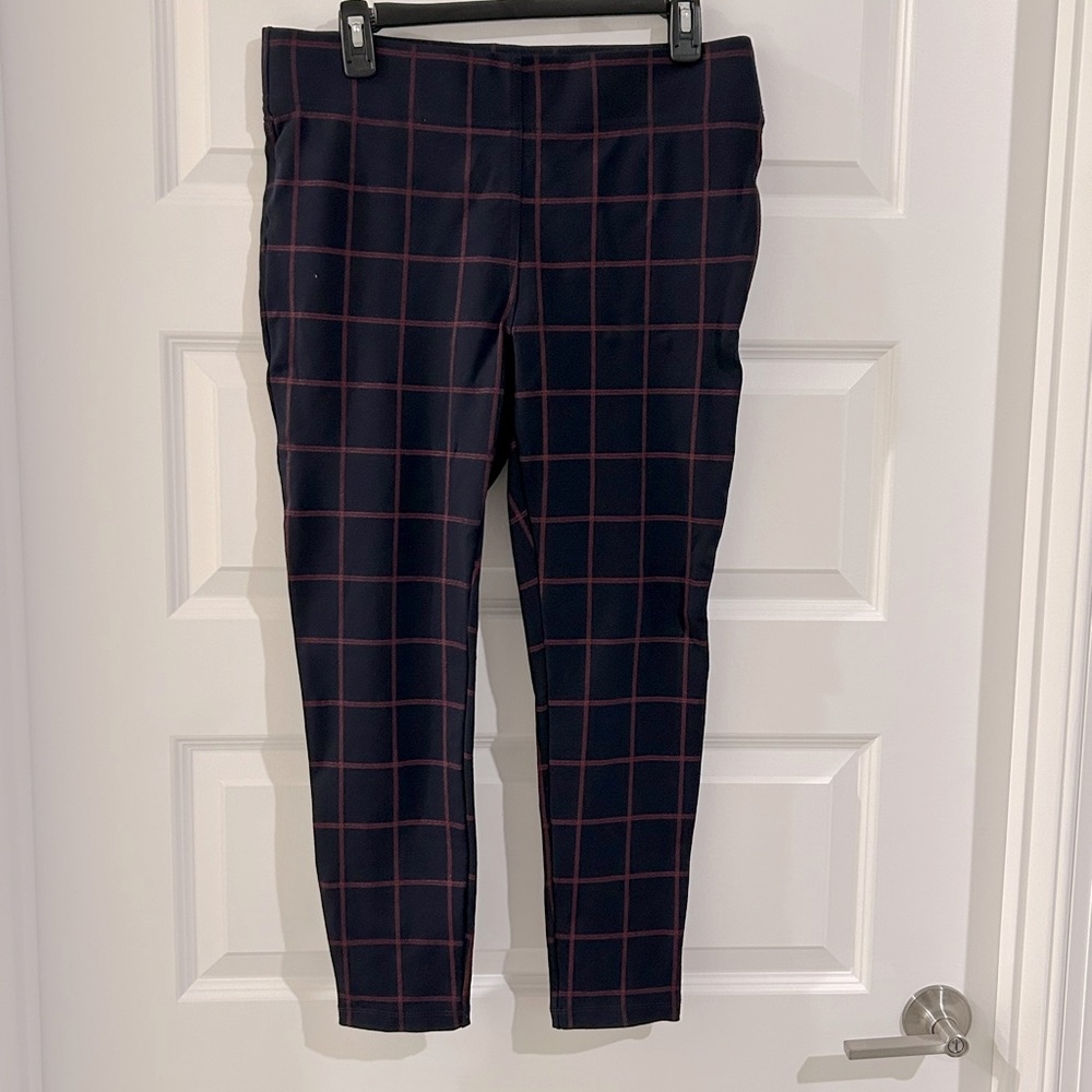 Loft Pull On Pants Navy Maroon Windowpane Size LP